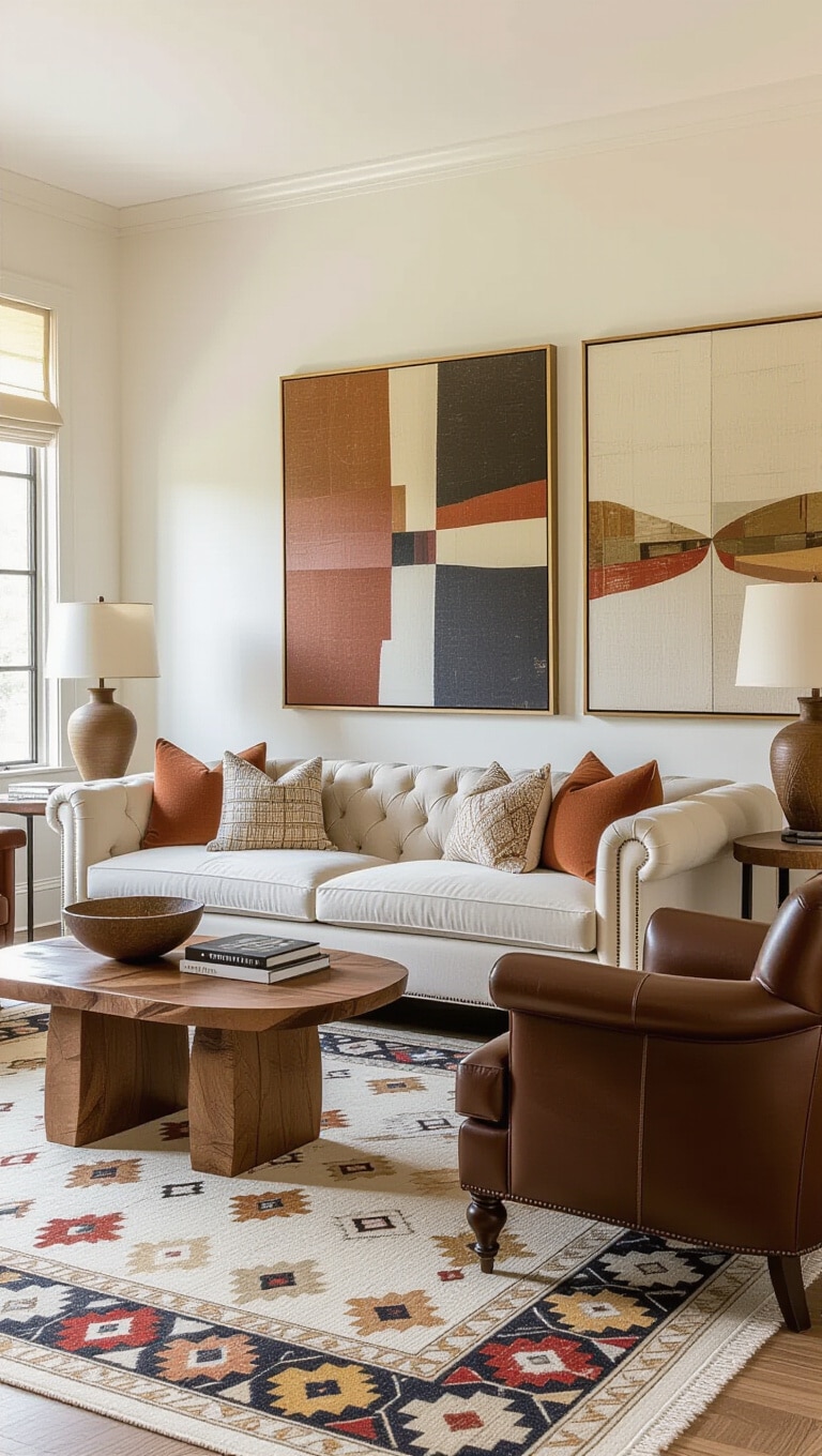 Eclectic Brown and Cream Living Room