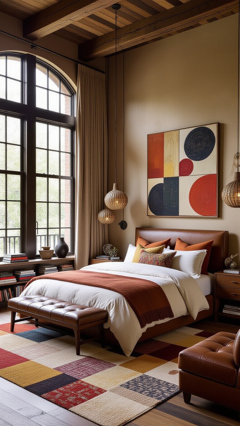 Eclectic Brown Artistic Bedroom