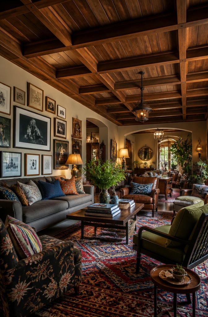 Eclectic Brown Ceiling Living Room