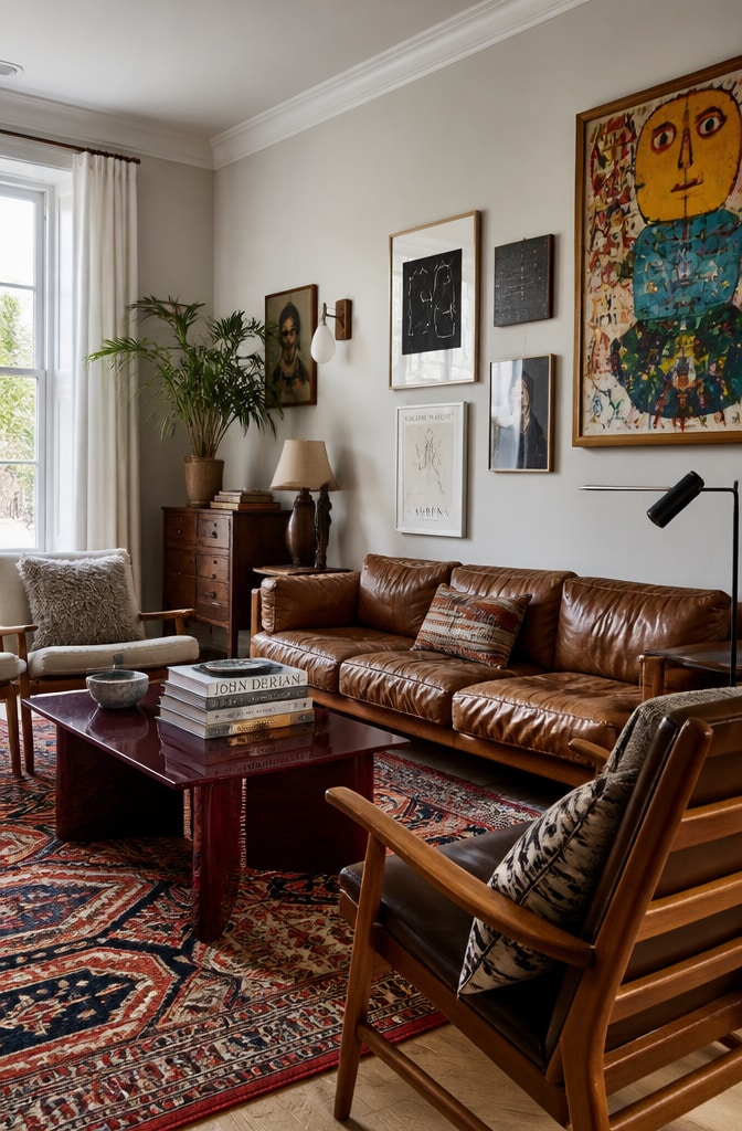 Eclectic Brown Mixed Material Living Room