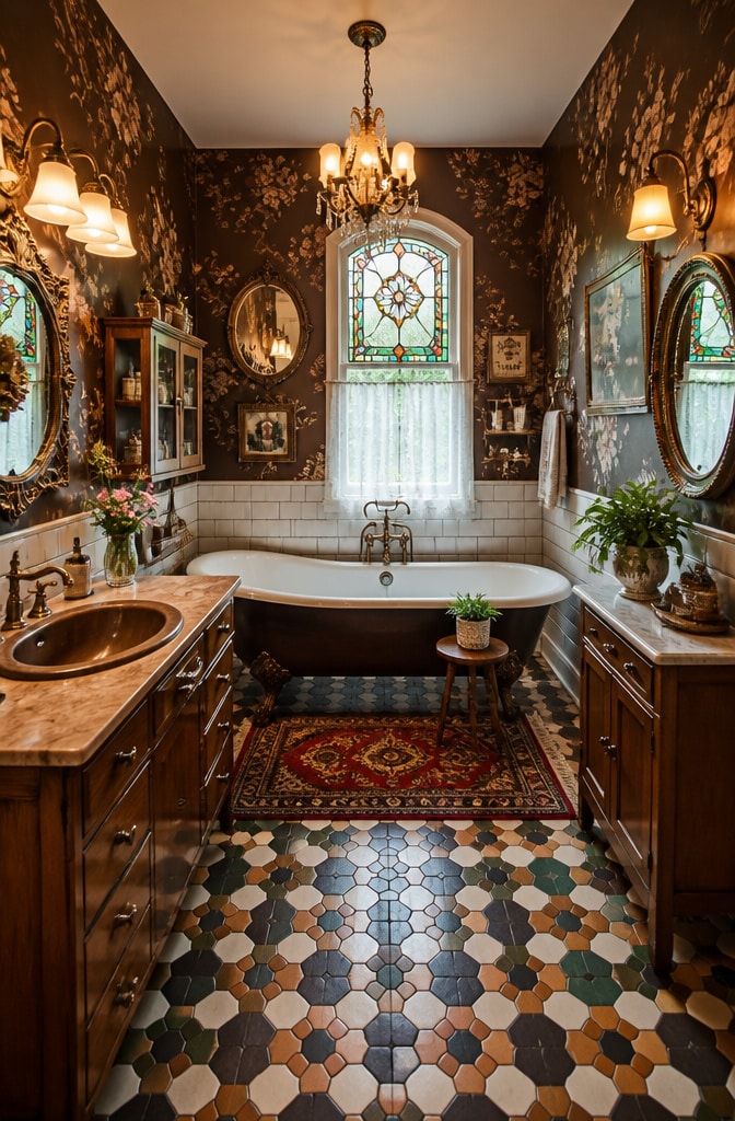 Eclectic Chocolate Brown Vintage Bathroom