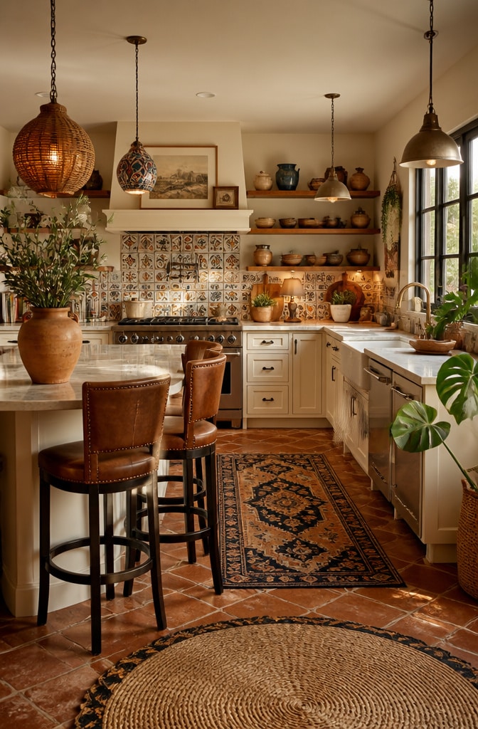 Eclectic Cream and Brown Bohemian Kitchen