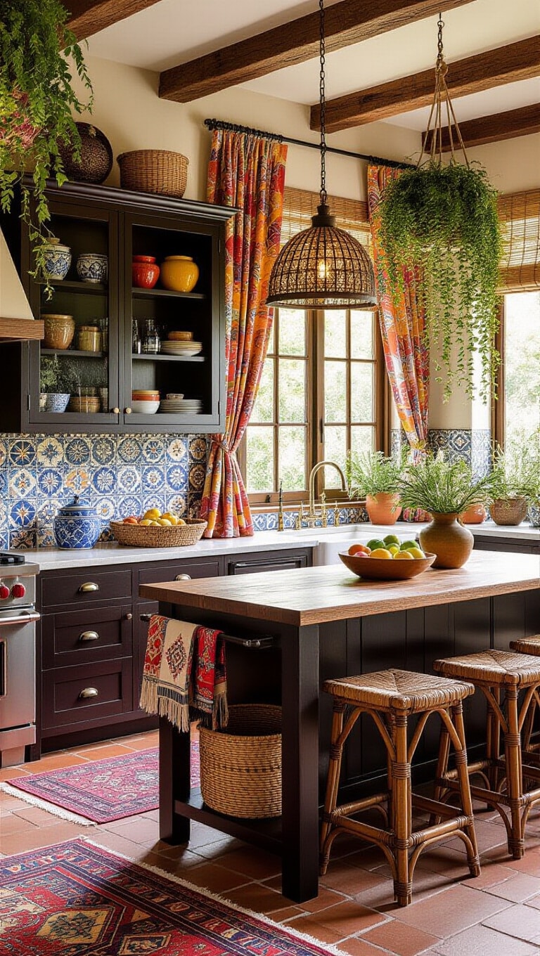 Eclectic Dark Brown Boho Kitchen