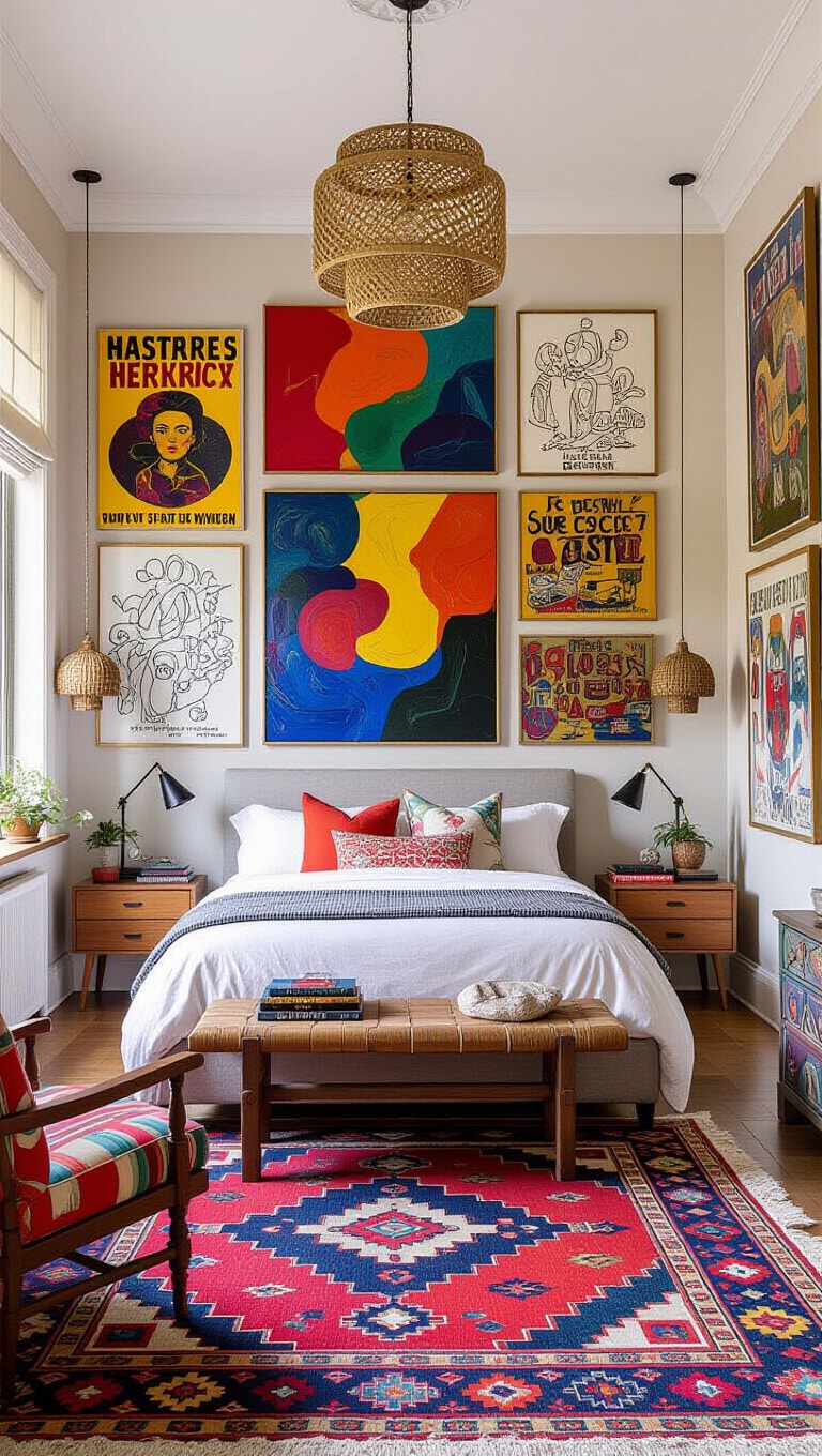 Eclectic Gallery Wall Bedroom