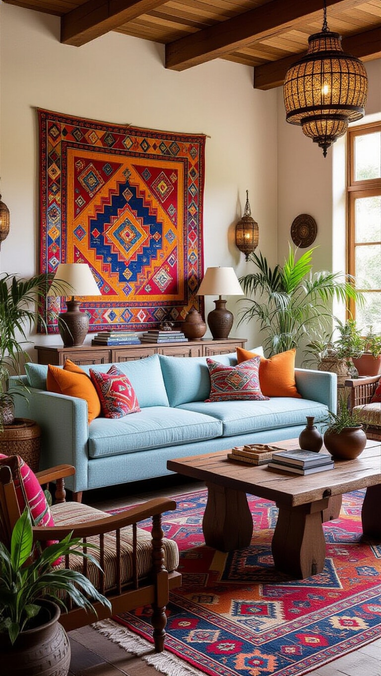 Eclectic Global Light Blue Couch Living Room