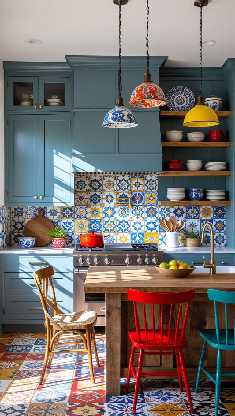 Eclectic Grey Blue Artistic Kitchen