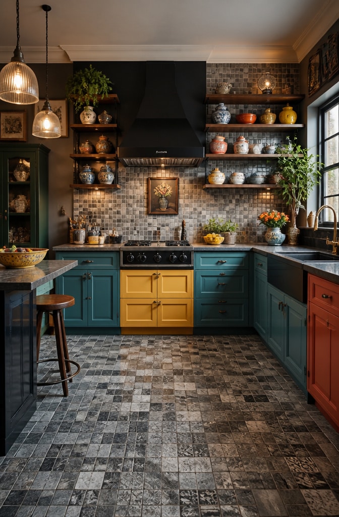 Eclectic Grey Mosaic Tile Kitchen