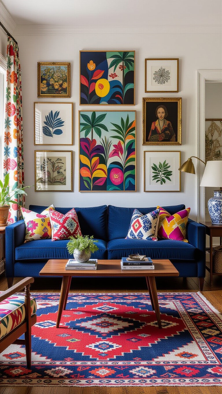 Eclectic Navy Blue Sofa Living Room