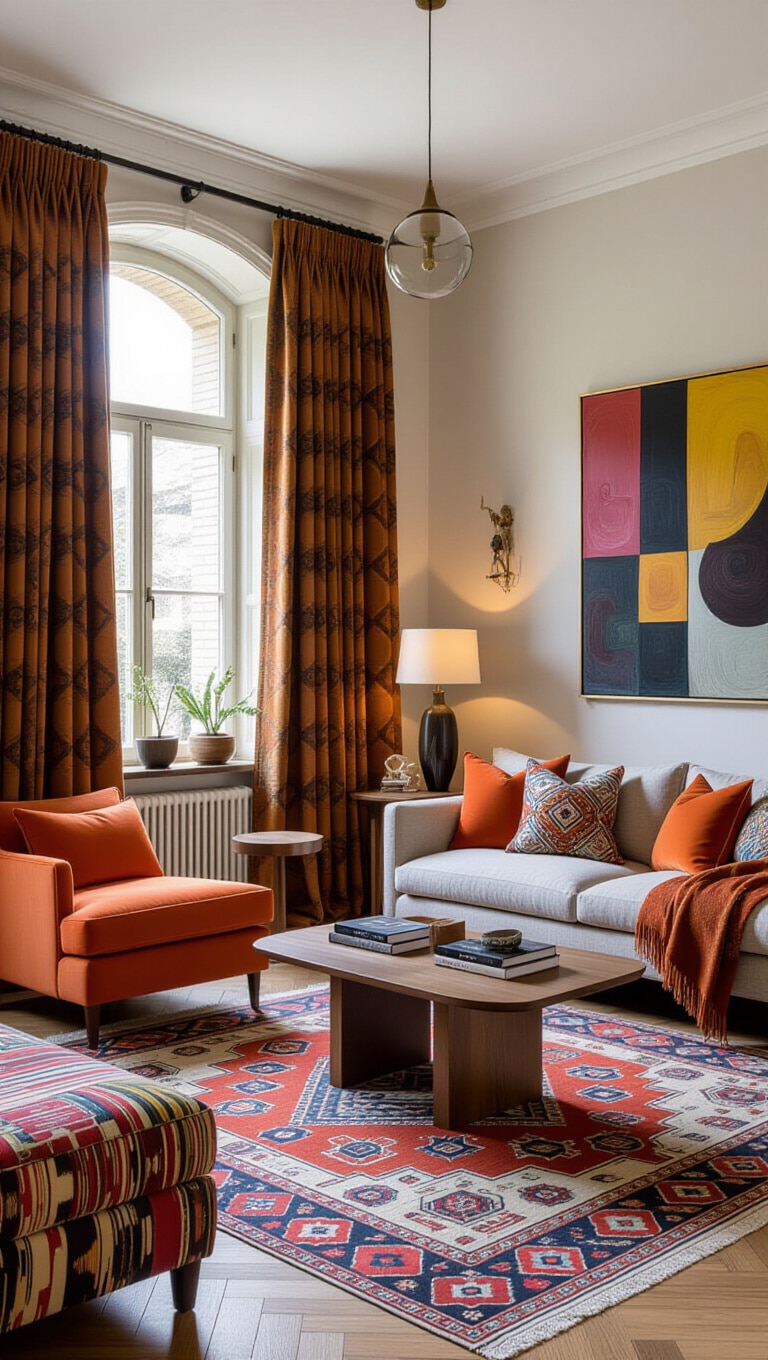 Eclectic Patterned Brown Curtains Ensemble