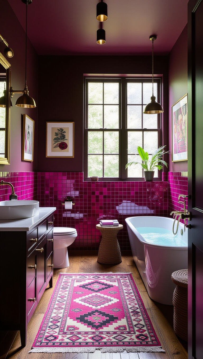 Eclectic Pink and Brown Artistic Bathroom