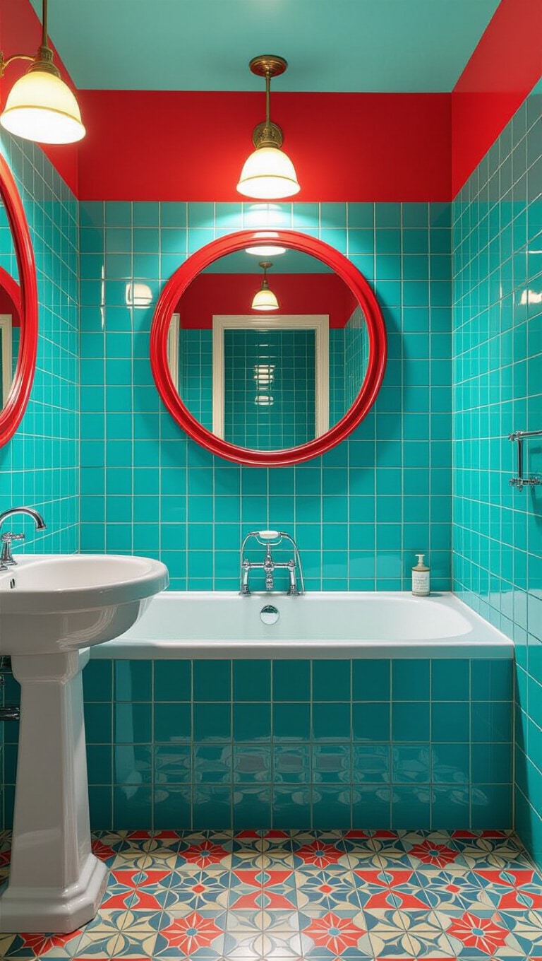 Eclectic Red and Blue Retro Bathroom