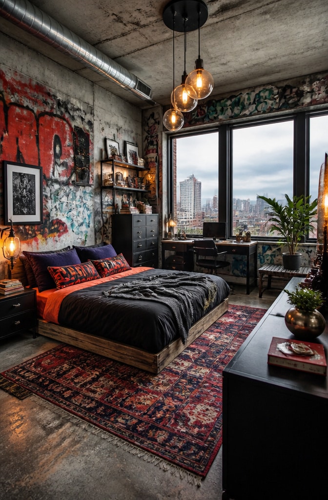 Eclectic Urban Black Bedroom