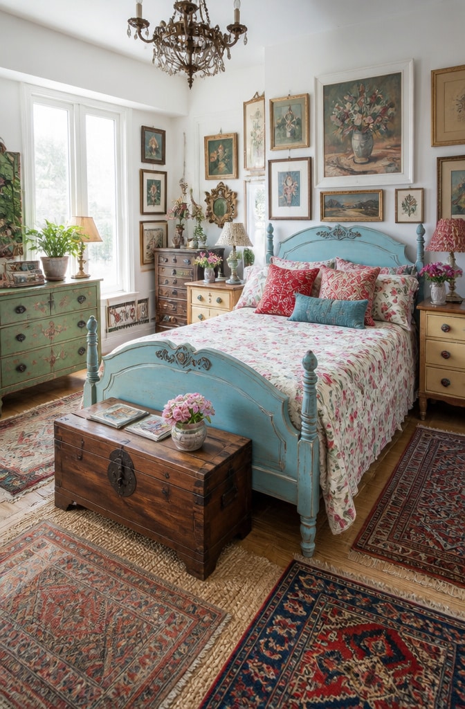 Eclectic Vintage Bedroom Setup