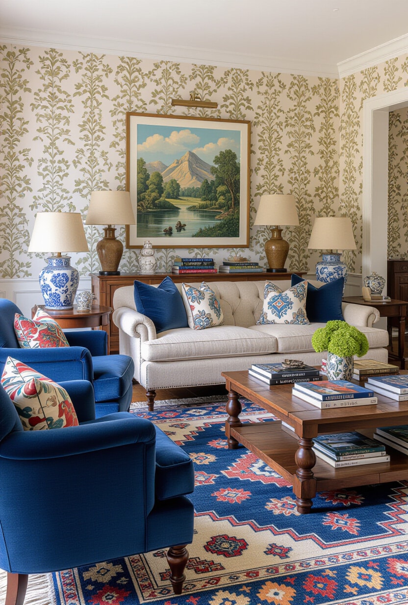 Eclectic Vintage Blue and Beige Mix