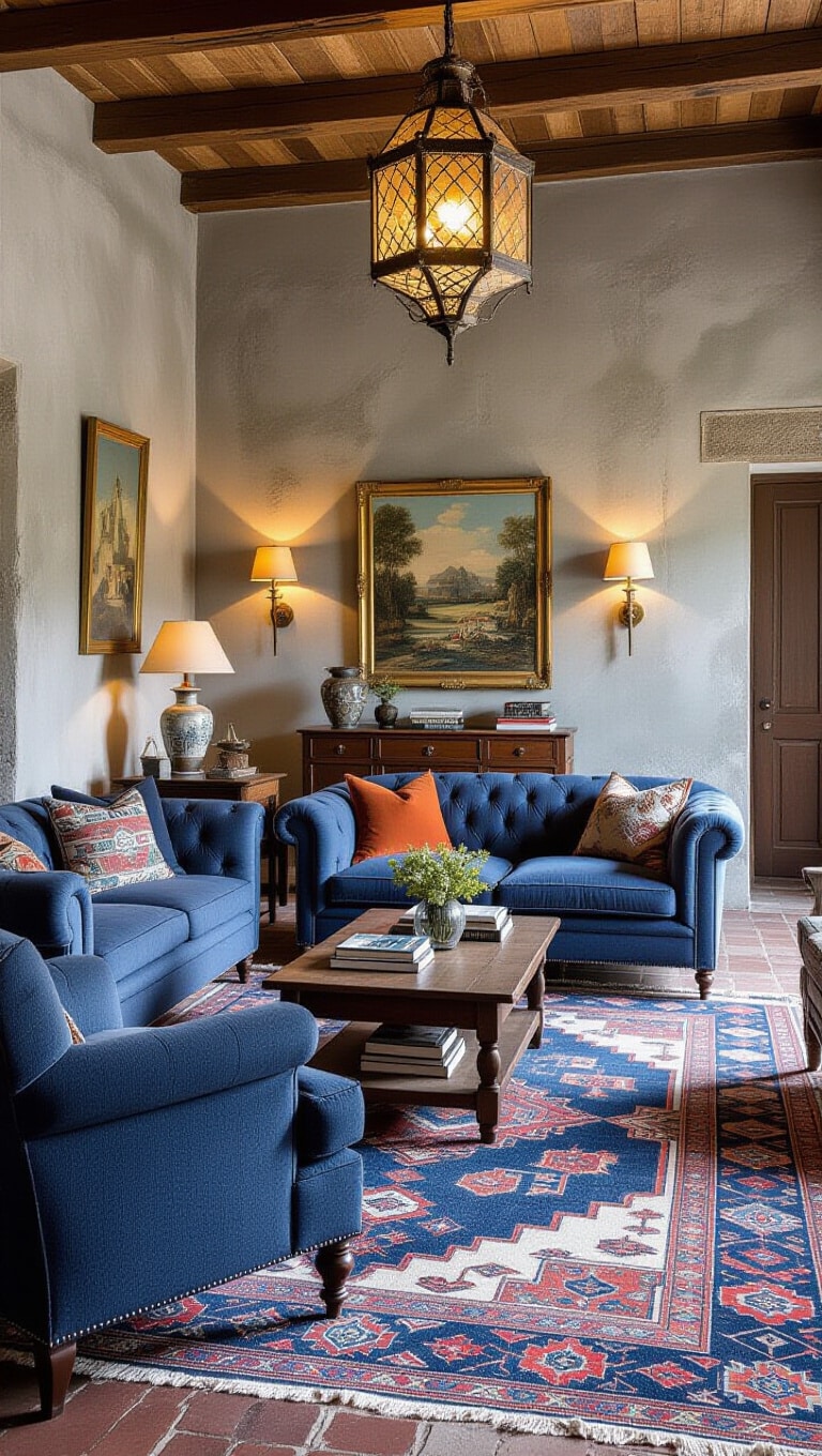 Eclectic Vintage Blue and Gray Living Room
