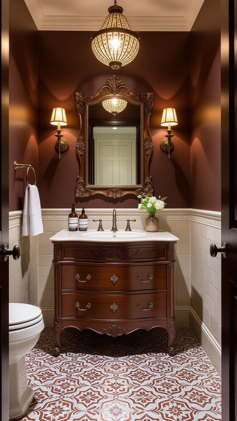 Eclectic Vintage Brown Bathroom