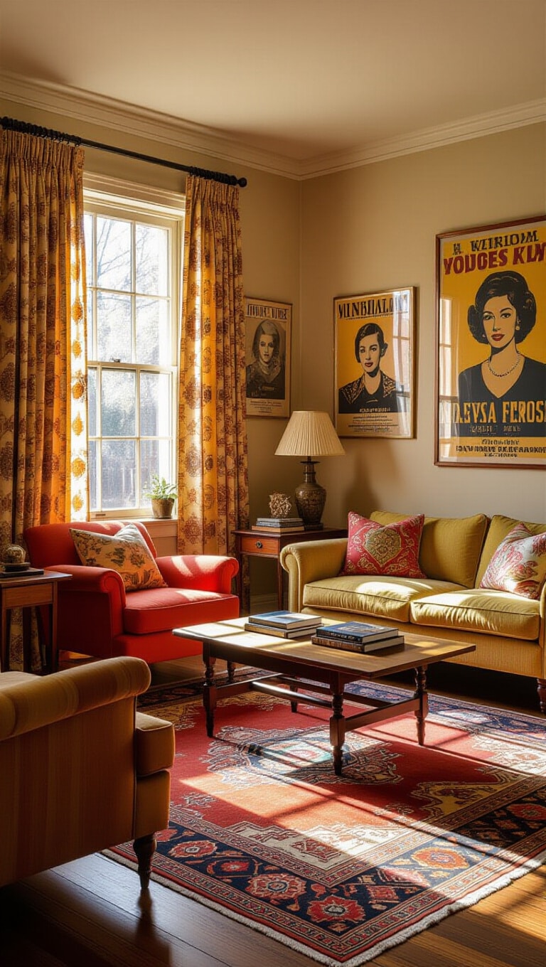 Eclectic Vintage Brown Rug Living Room