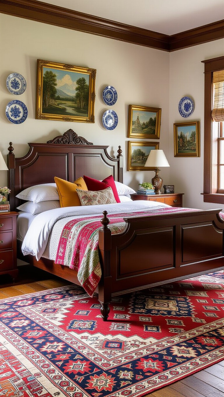 Eclectic Vintage Dark Brown Bed Frame Bedroom