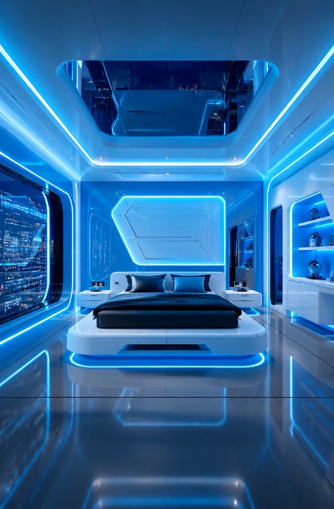 Electric Blue Futuristic Bedroom Concept