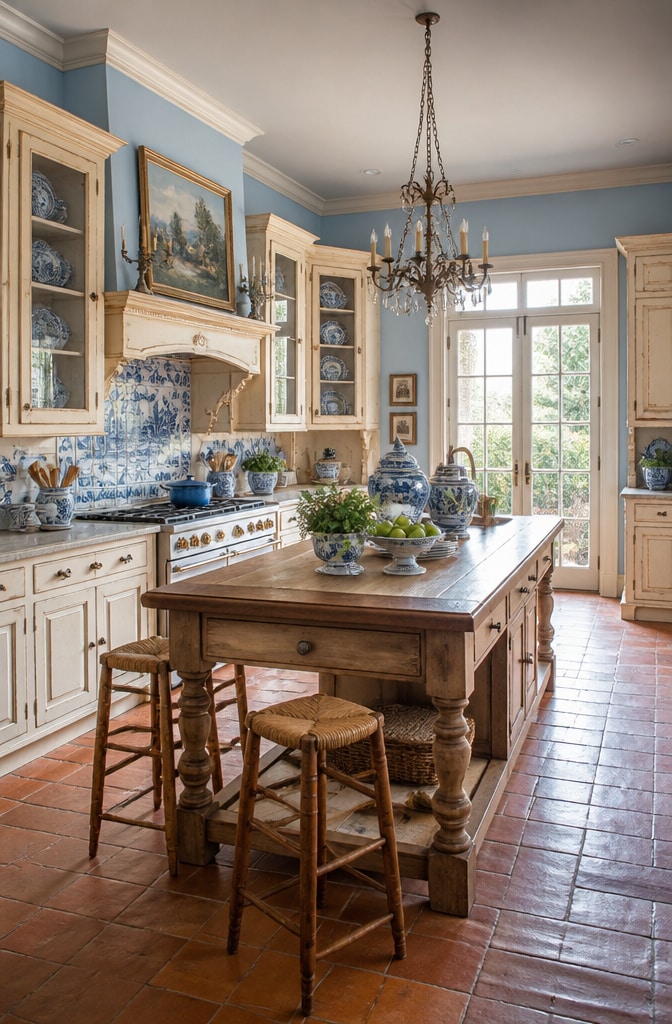 Elegant Blue Willow French Country Kitchen