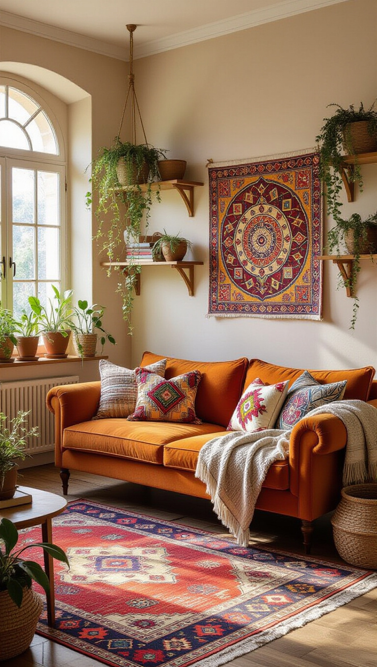 Elegant Bohemian Light Brown Living Room