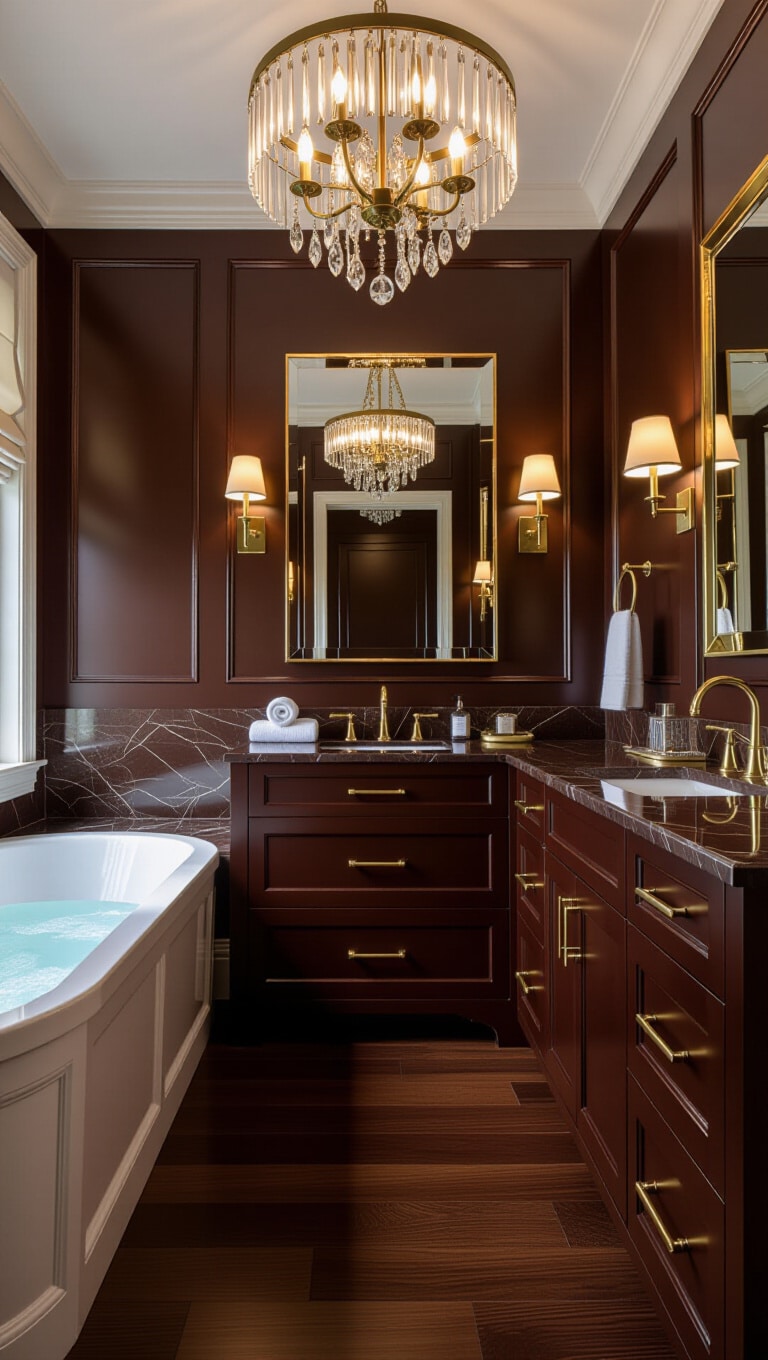 Elegant Brown Bathroom with Gold Accents