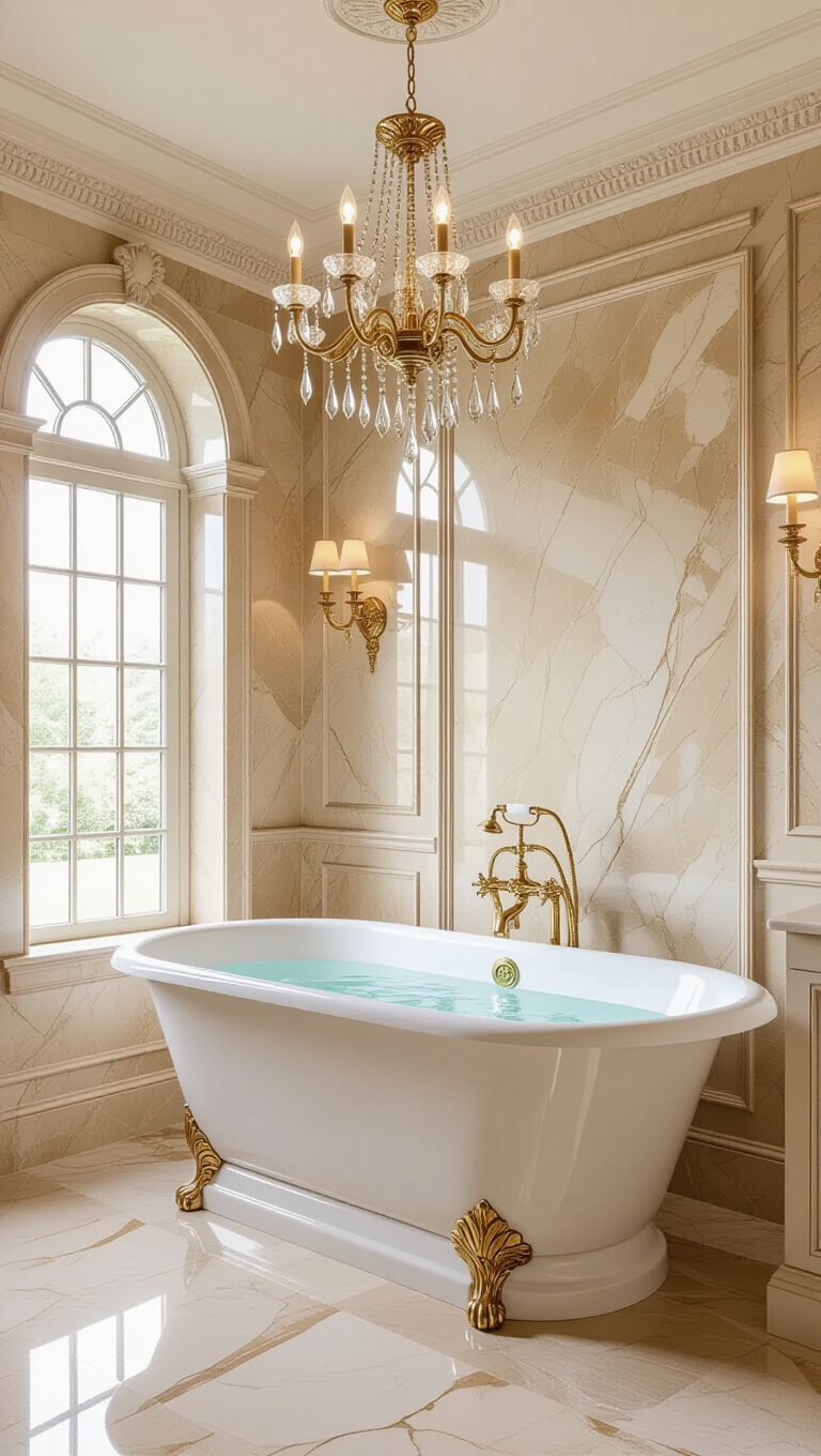Elegant Classic Beige Marble Bathroom
