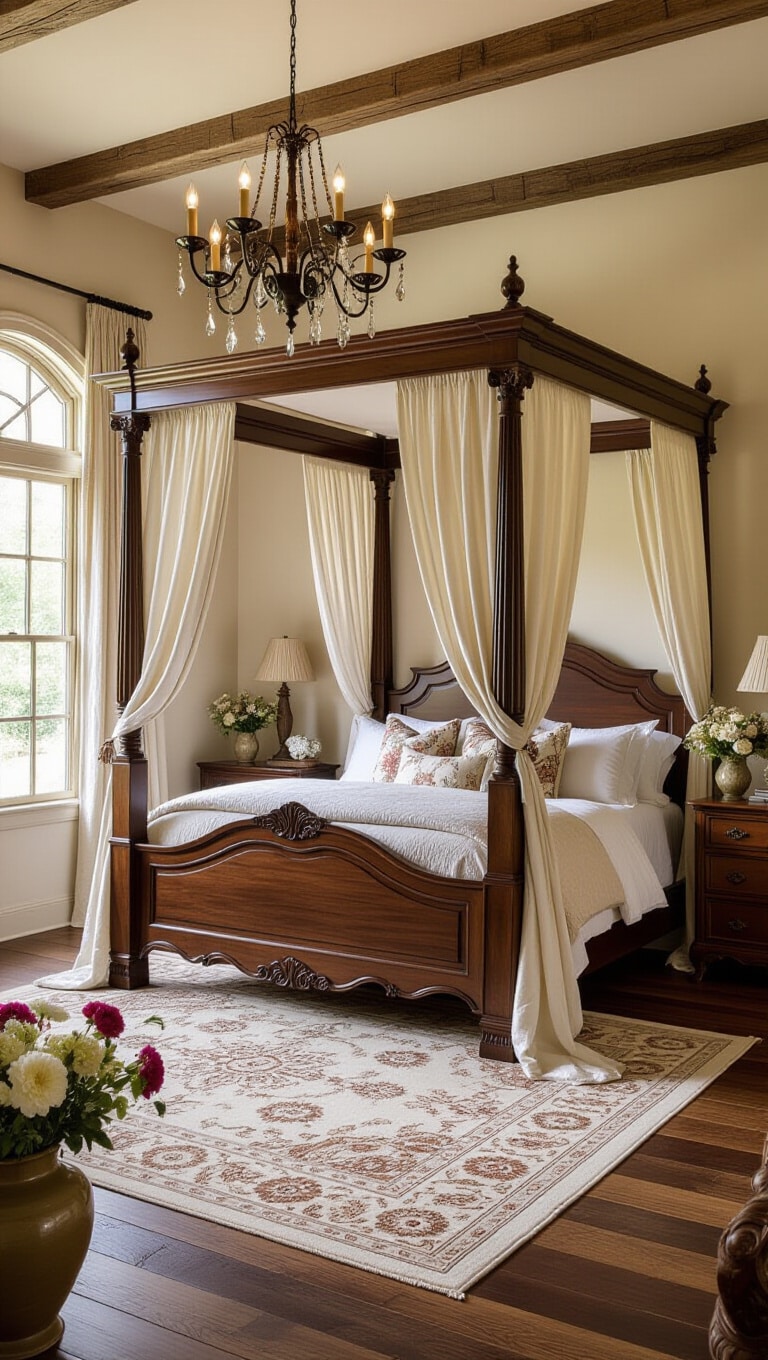 Elegant French Country Brown and Cream Bedroom