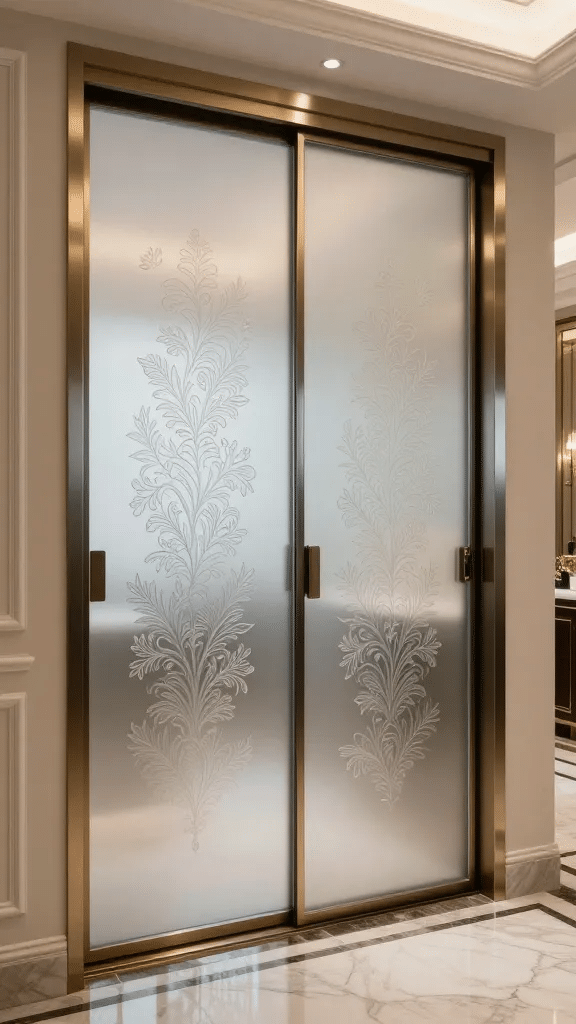 Elegant Frosted Etched Glass Sliding Door