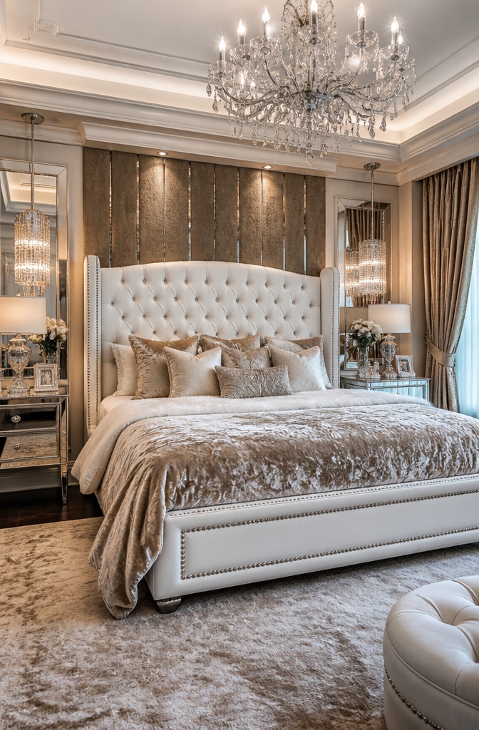 Elegant Glam White Bed Frame Bedroom