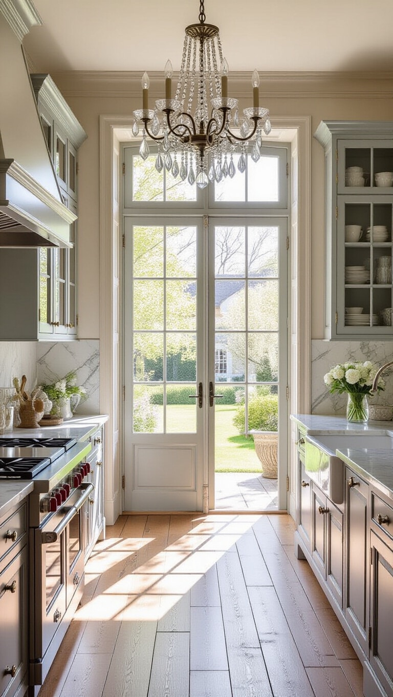 Elegant Grey Blue French-Inspired Kitchen