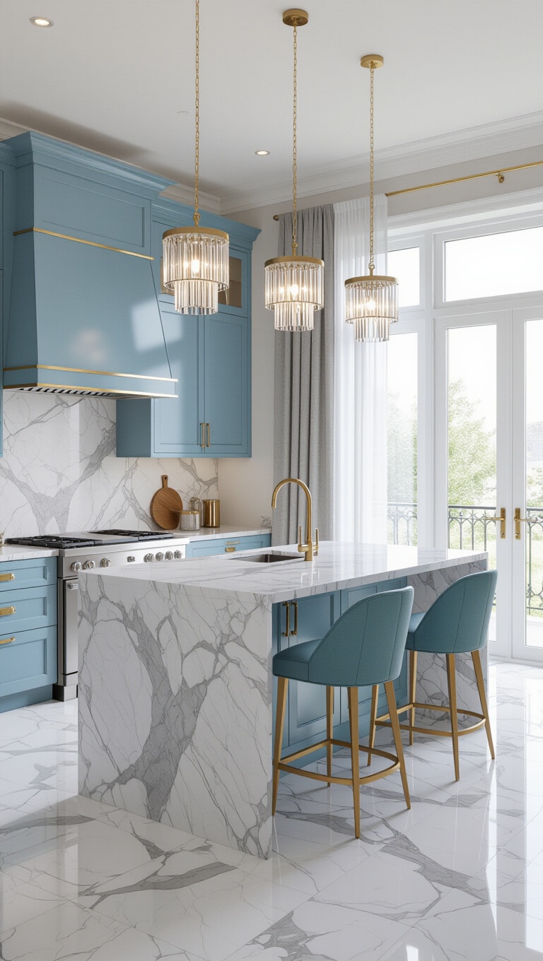 Elegant Sky Blue Marble Kitchen