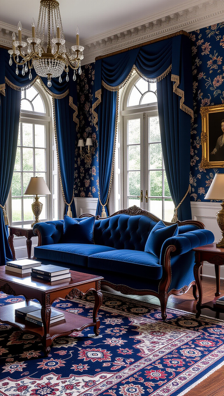 Elegant Traditional Blue Velvet Parlor