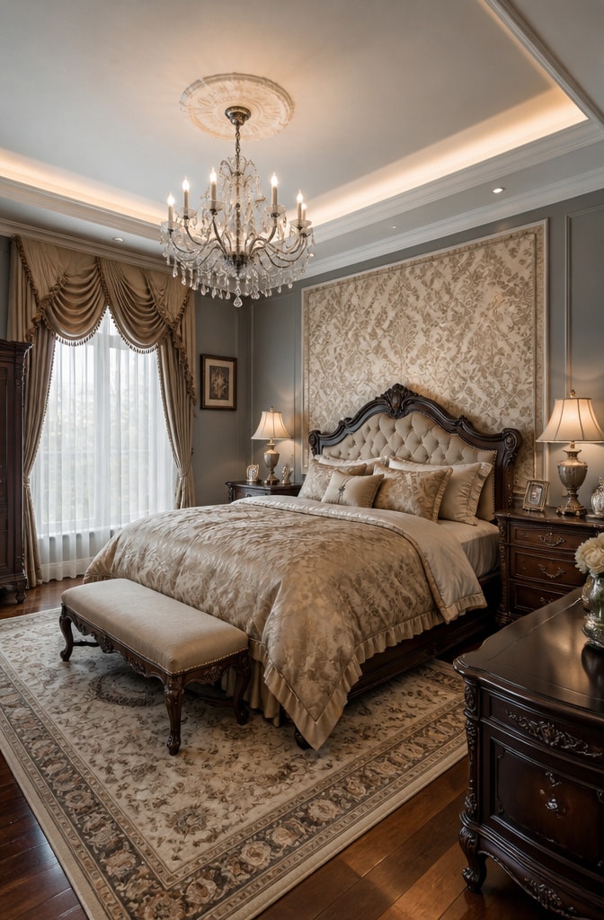 Elegant Traditional Gray and Beige Bedroom