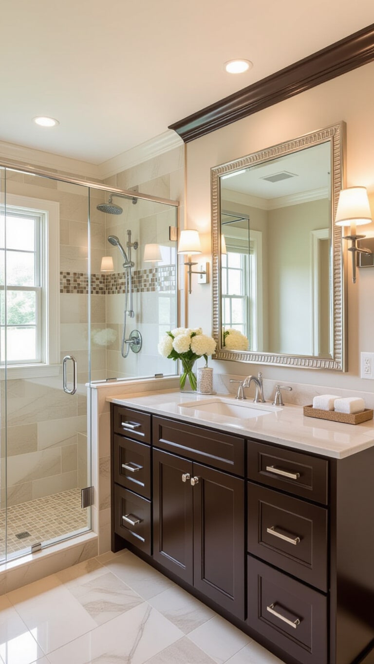 Elegant Transitional Cream and Brown Bathroom