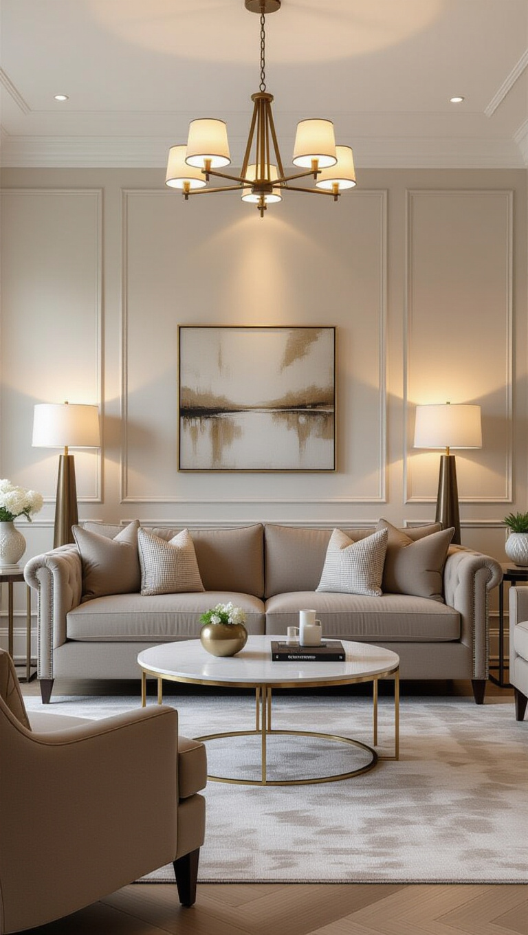 Elegant Transitional Light Brown Living Room