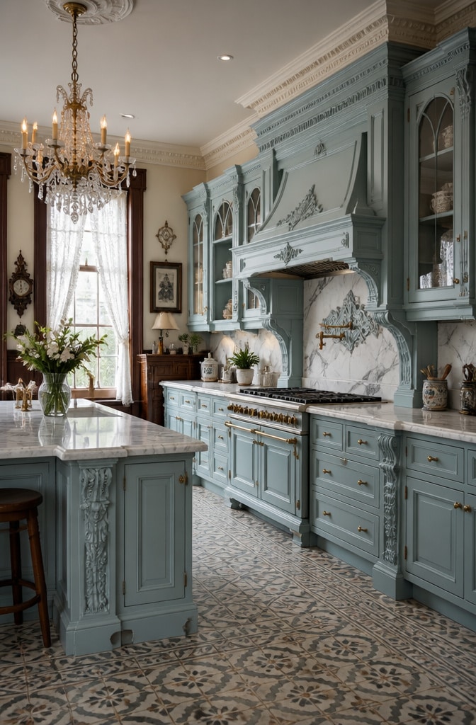 Elegant Victorian Duck Egg Blue Kitchen