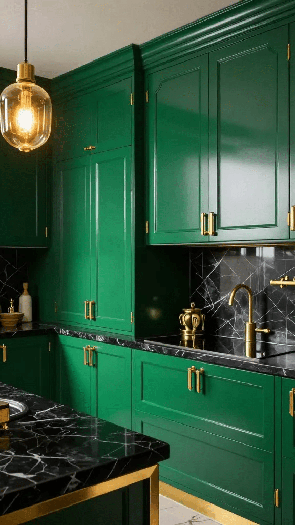 Emerald Green and Brass Art Deco Cabinets