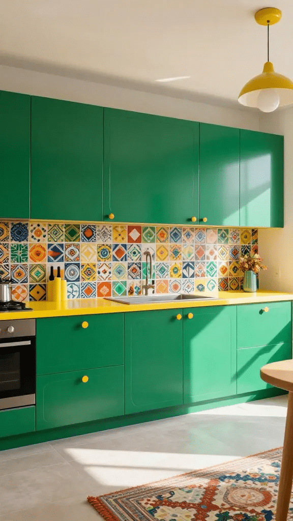 Emerald Green Cabinets with Retro Pop Art Vibe