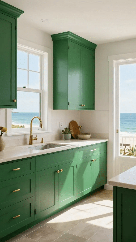 Emerald Green Contemporary Coastal Cabinets