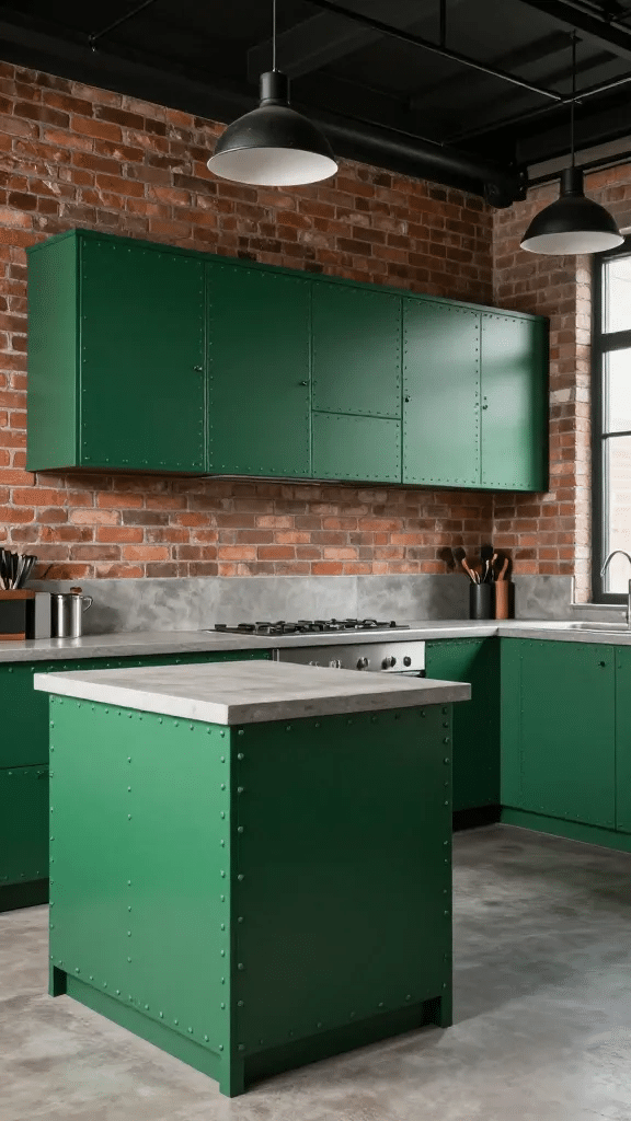 Emerald Green Industrial Style Kitchen Cabinets