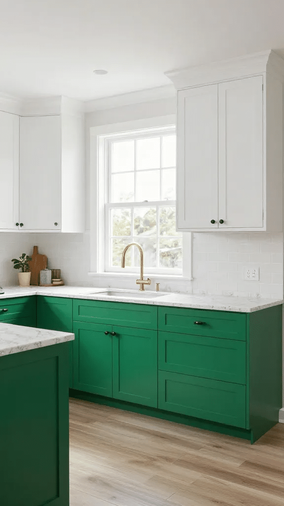 Emerald Green Two-Tone Cabinets with White Upper