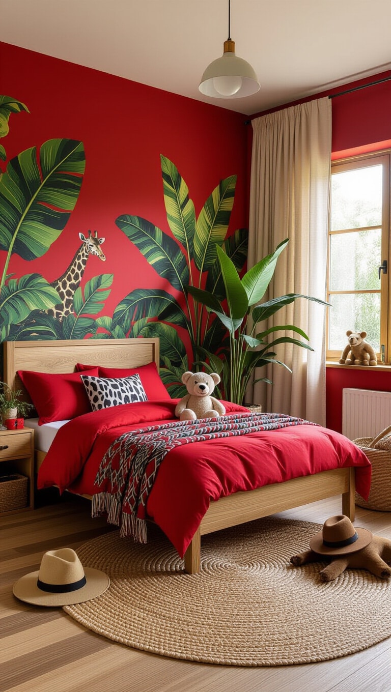 Energetic Red Jungle Safari Bedroom