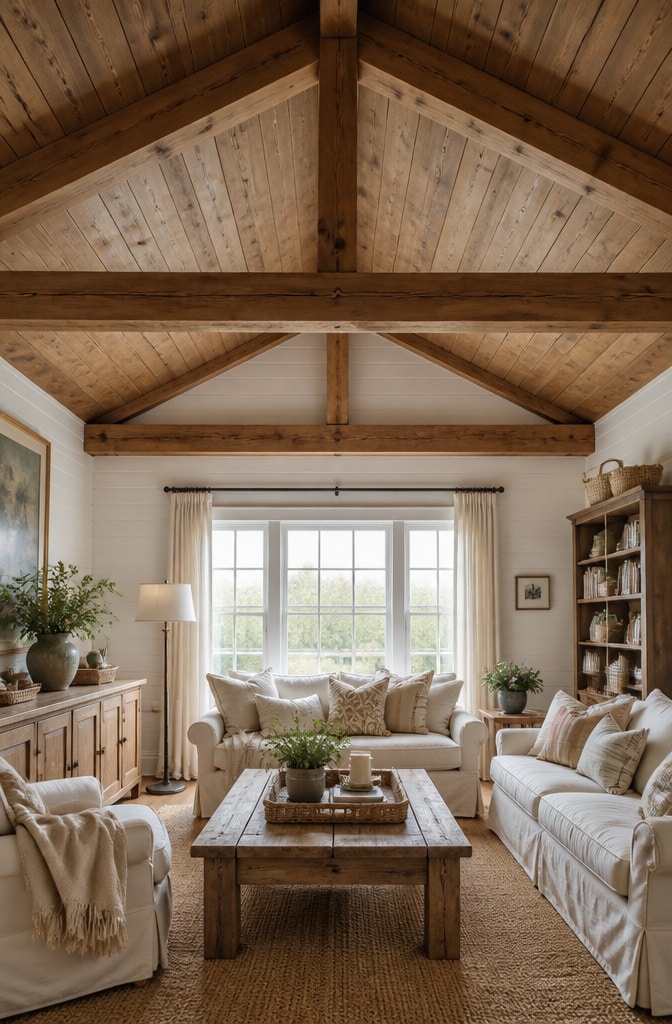 Farmhouse Brown Ceiling Living Room