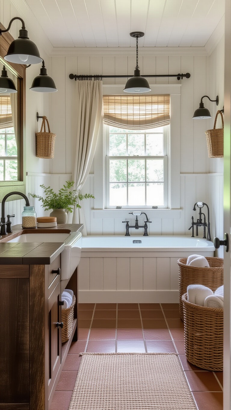 Farmhouse Dark Brown Tile Bathroom Charm