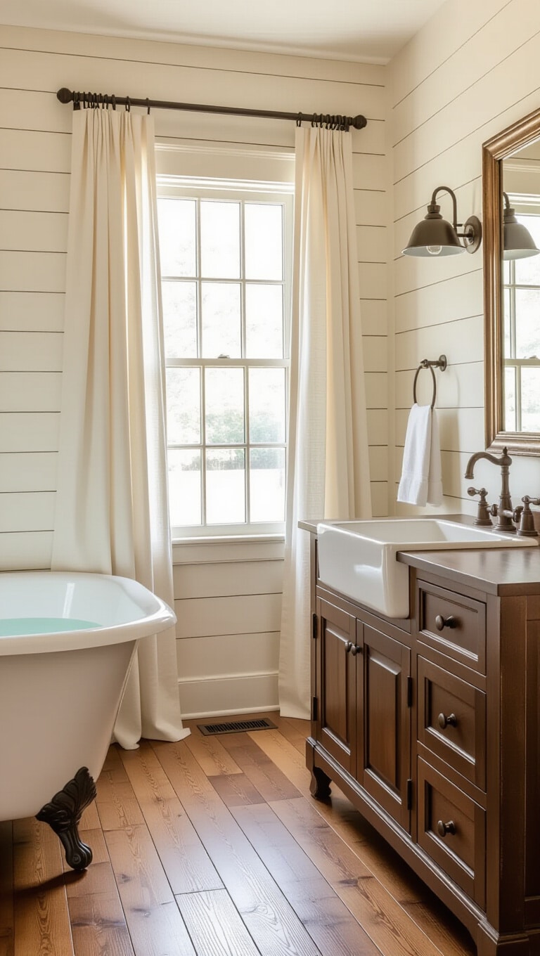 Farmhouse Style Cream and Brown Bathroom