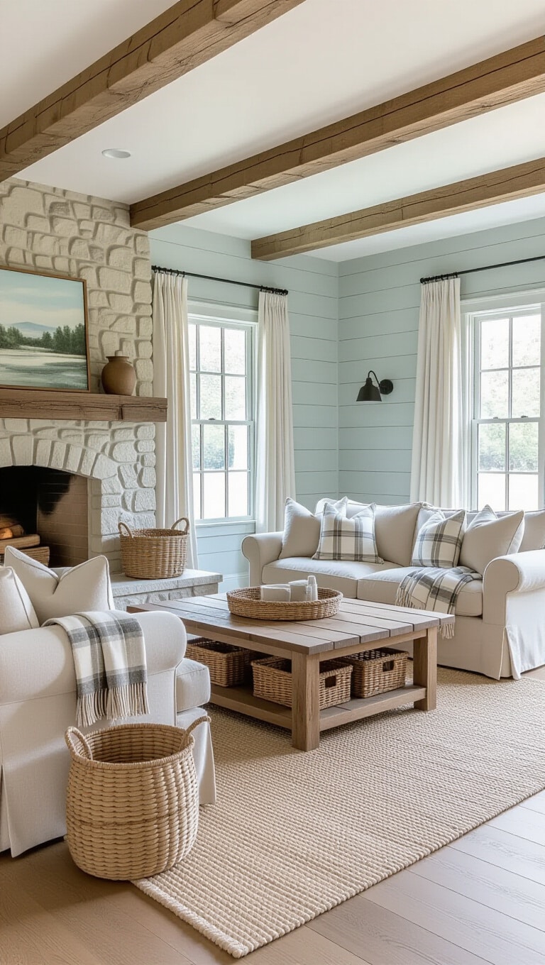 Farmhouse Style Duck Egg Blue Living Room