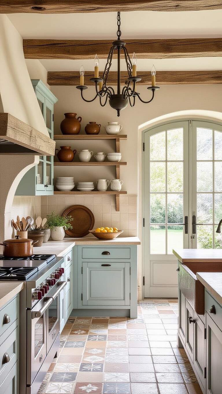 French Country Baby Blue Kitchen