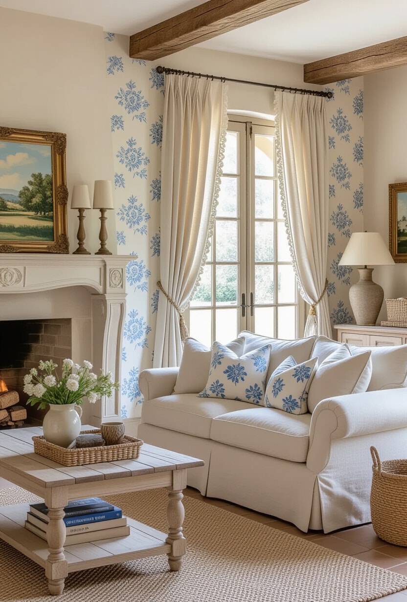 French Country Blue and Beige Charm