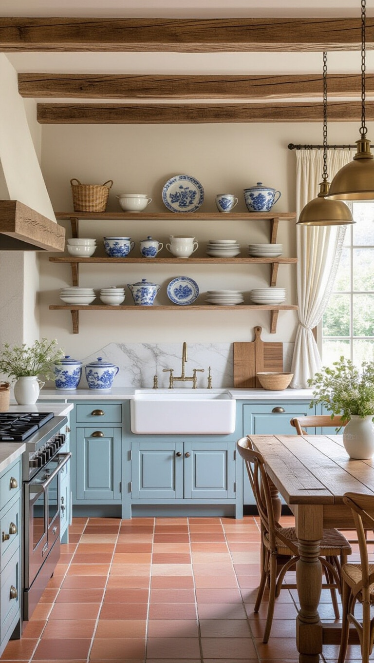 French Country Blue Kitchen